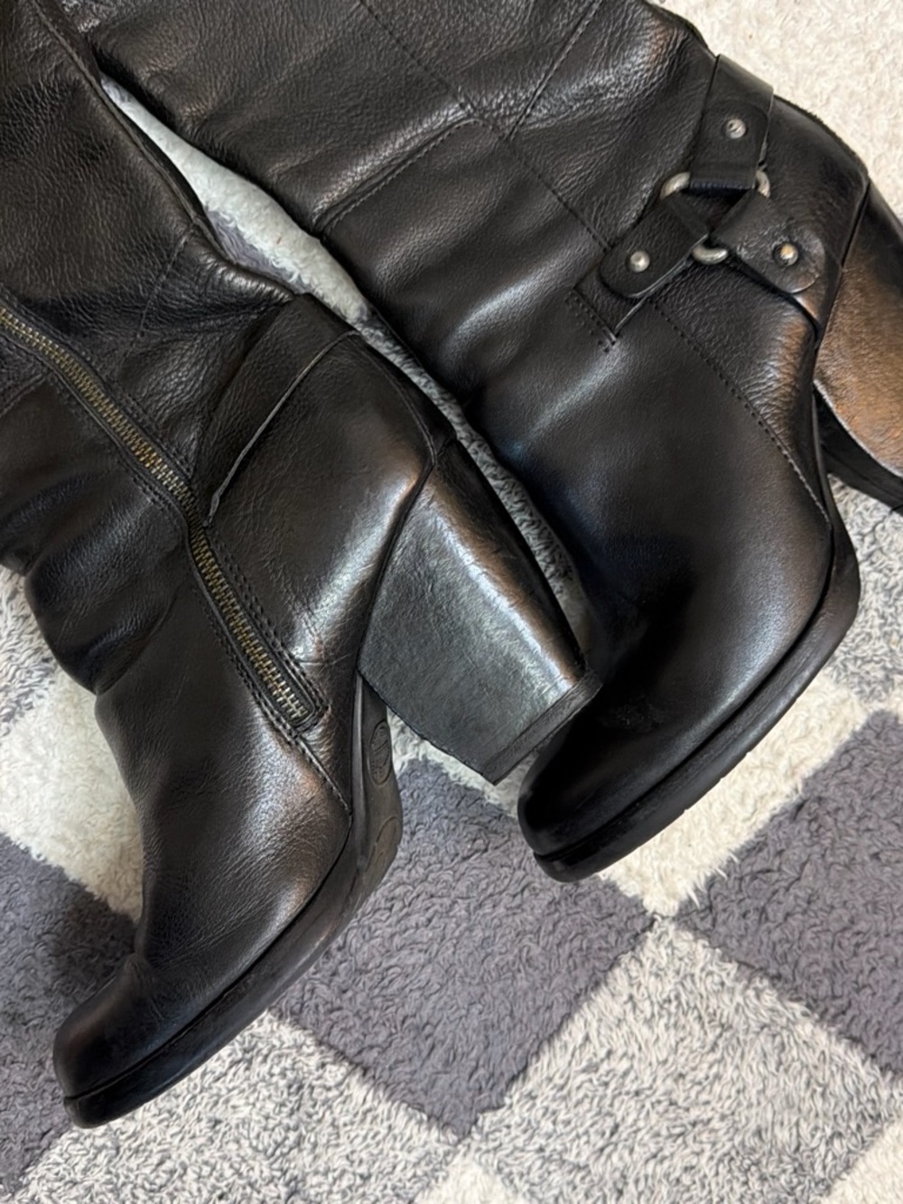 Kork-ease Women's Black Leather Knee-High Heeled Boots with Buckle Accent - Picture 2 of 9